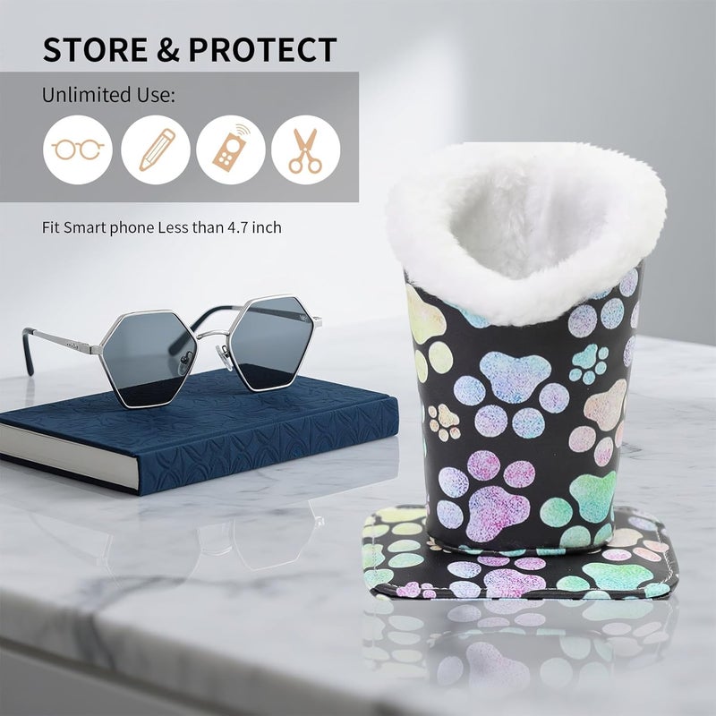 FlyingMage Store Plush Lined Eyeglasses Holder, Cute Magnetic PU Leather Glasses Stand Case for Women Men Kids - Image 2
